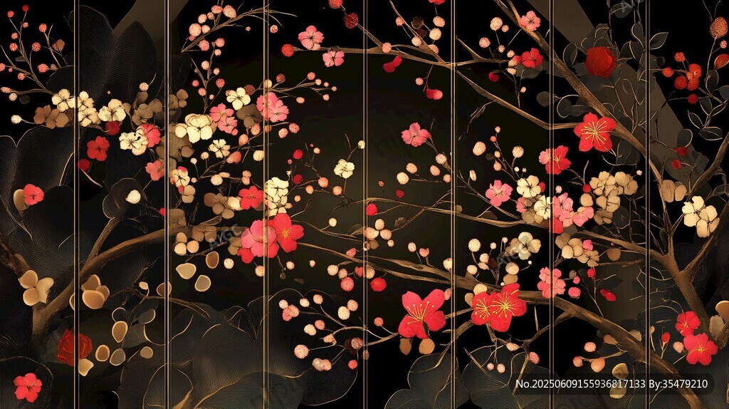 中式繁花屏風(fēng)背景圖案