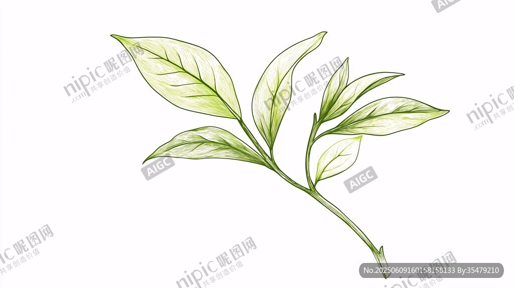 手繪清新嫩綠植物枝葉