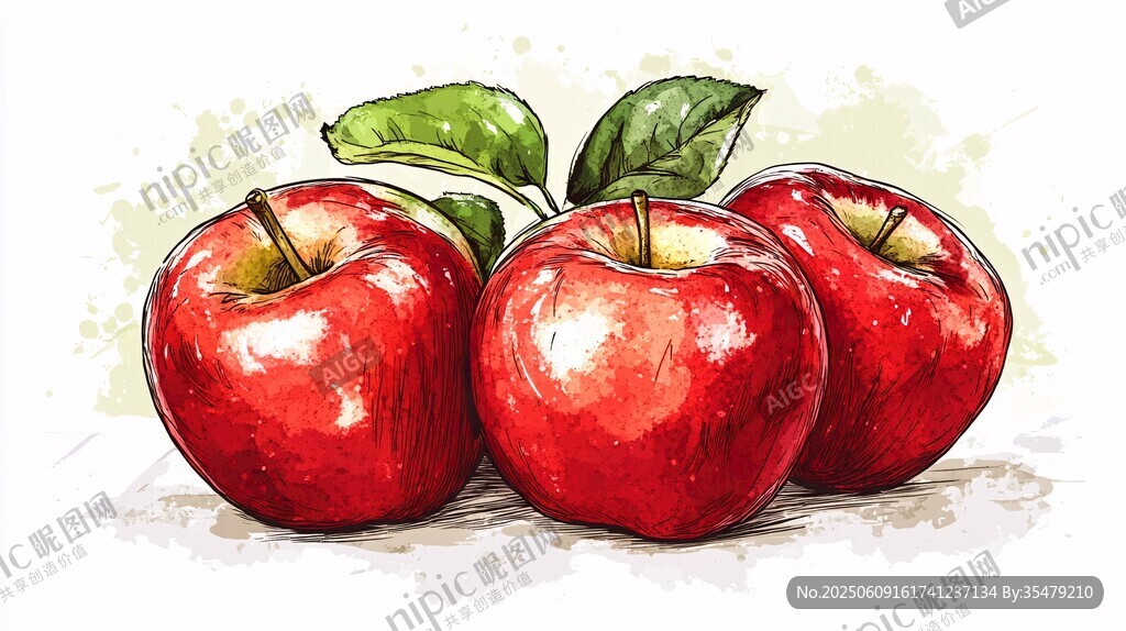 三個(gè)紅蘋果插畫