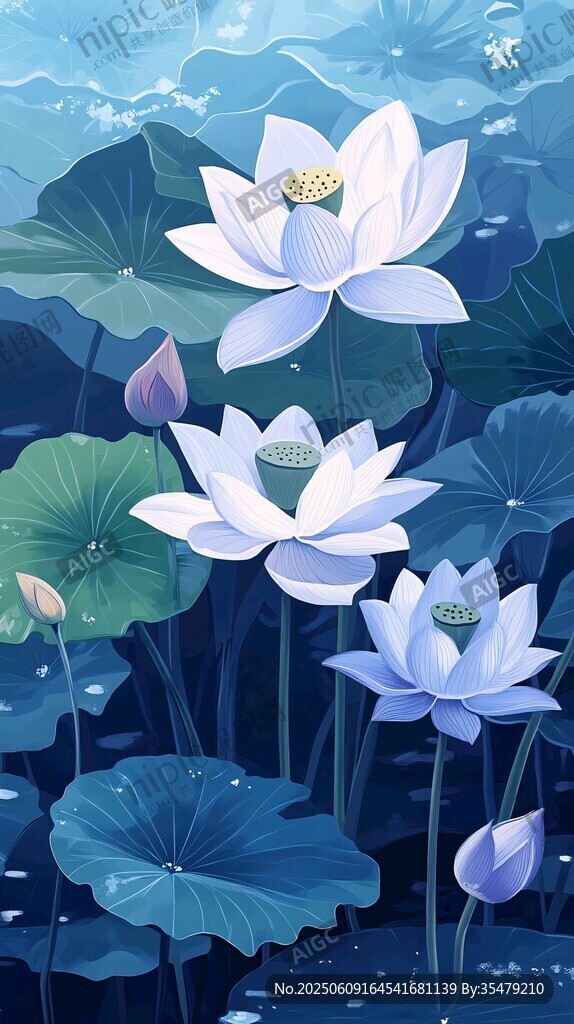 夢幻藍(lán)調(diào)荷花池畔美景
