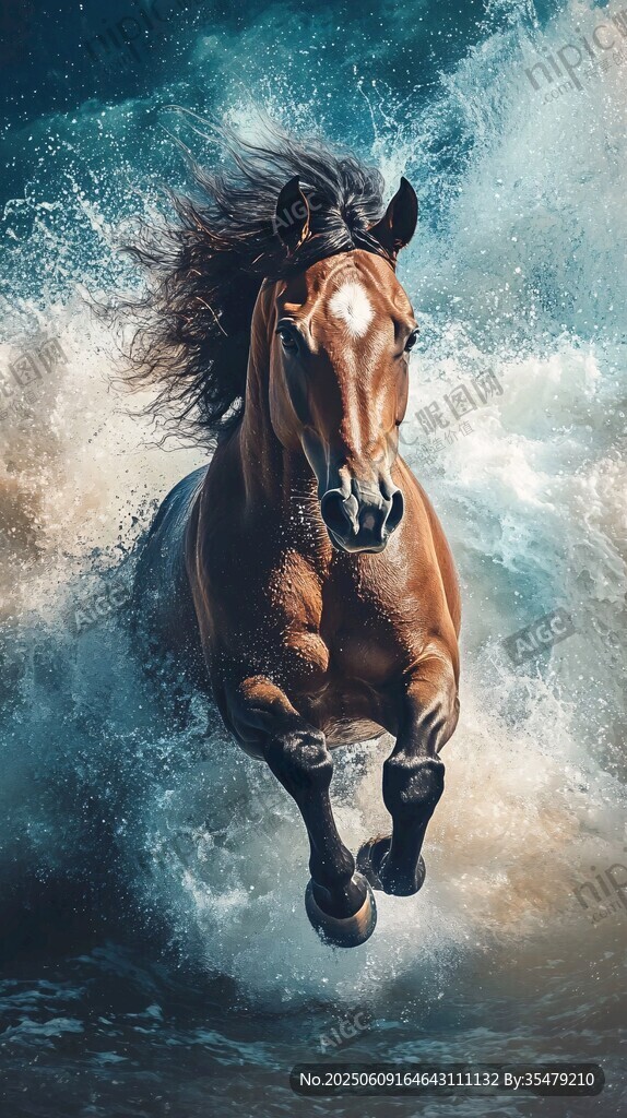 奔騰駿馬于海浪間馳騁