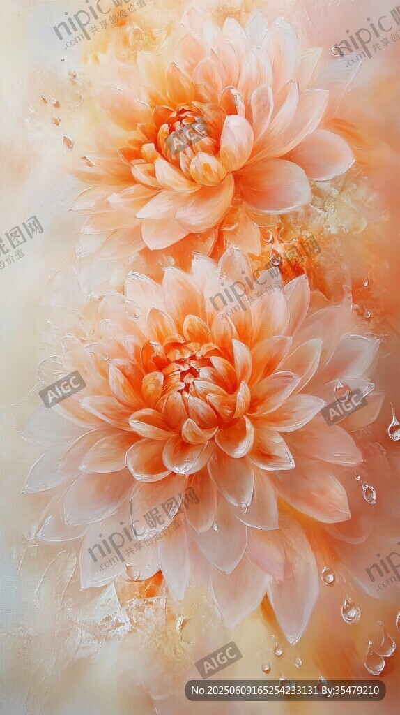 夢(mèng)幻橙色大麗花與水珠