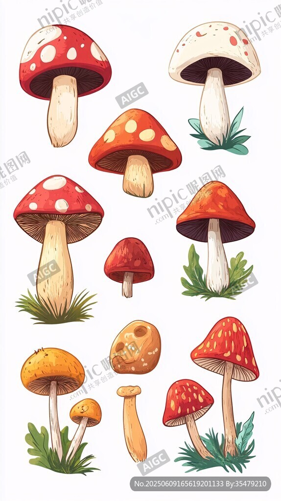多彩蘑菇插畫集合