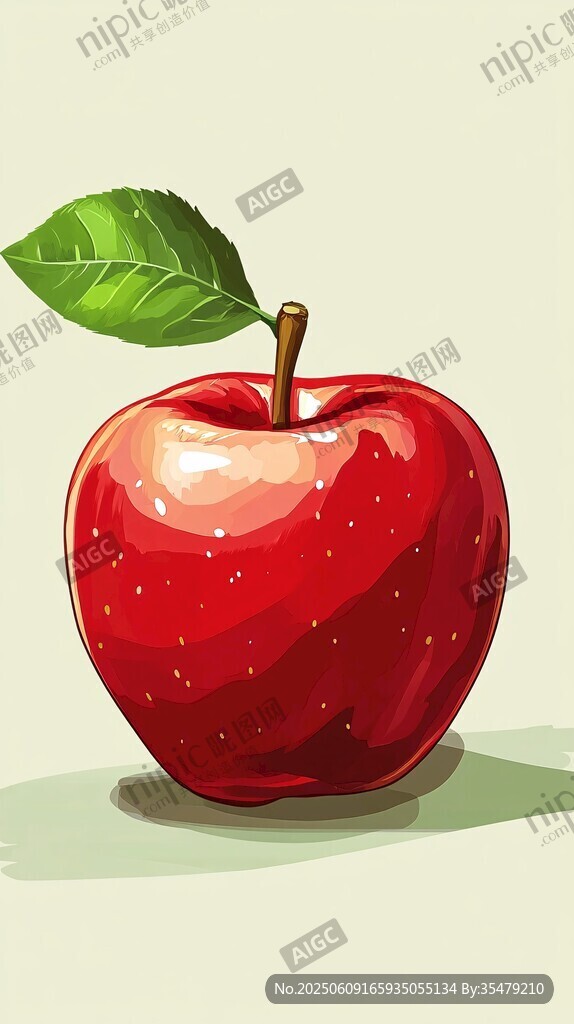 鮮紅飽滿的單個(gè)蘋果插畫(huà)