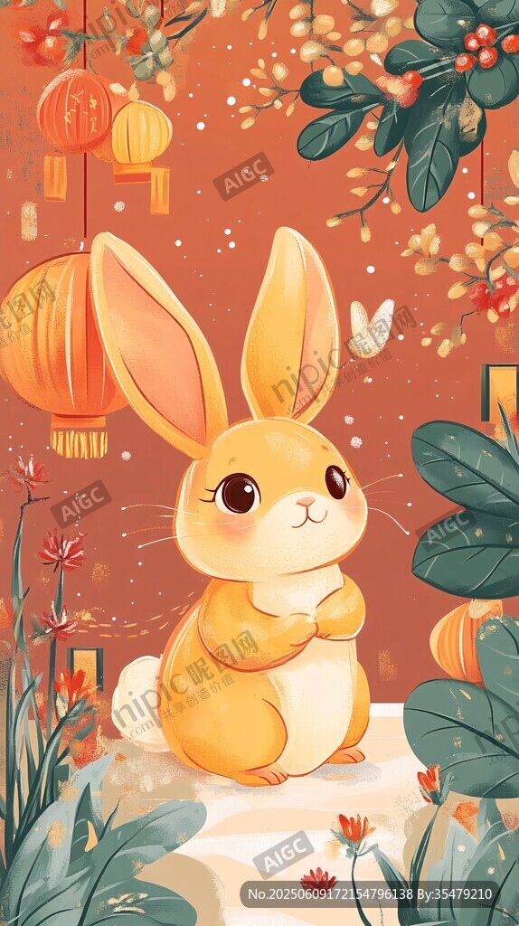 可愛小兔賀歲插畫場景