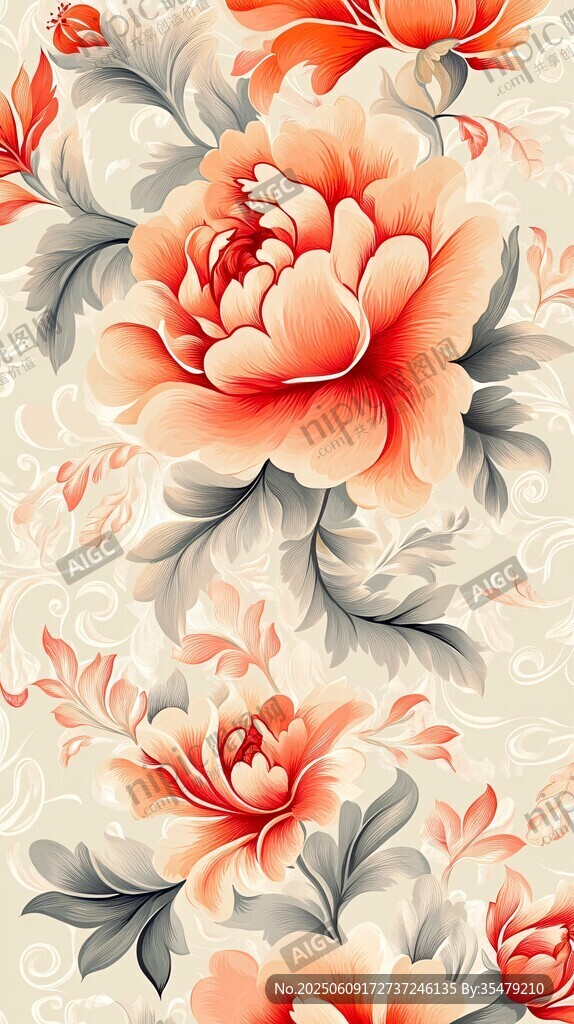 中式牡丹花卉精美圖案