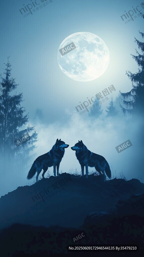 月夜下的雙狼對望