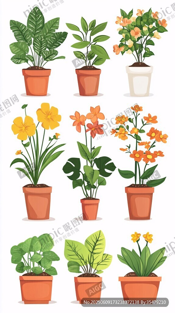 多彩盆栽植物集合