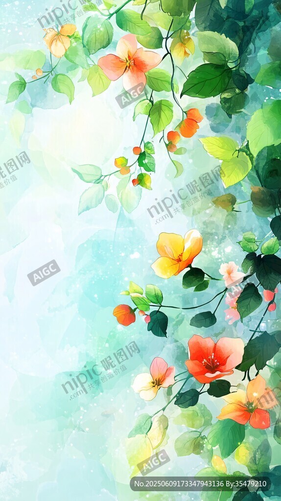 夢幻花卉水彩插畫
