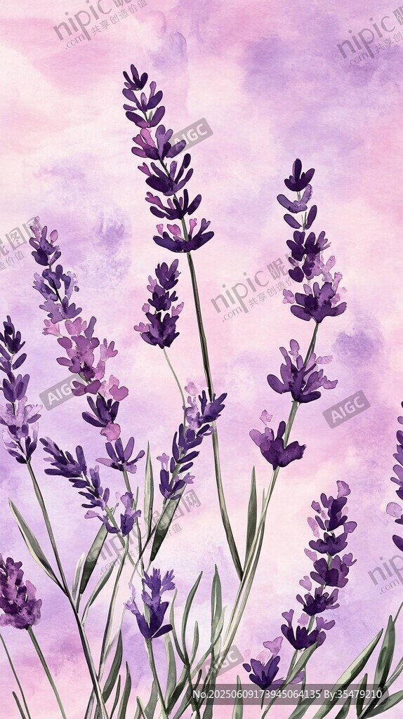 夢(mèng)幻紫色薰衣草花卉圖