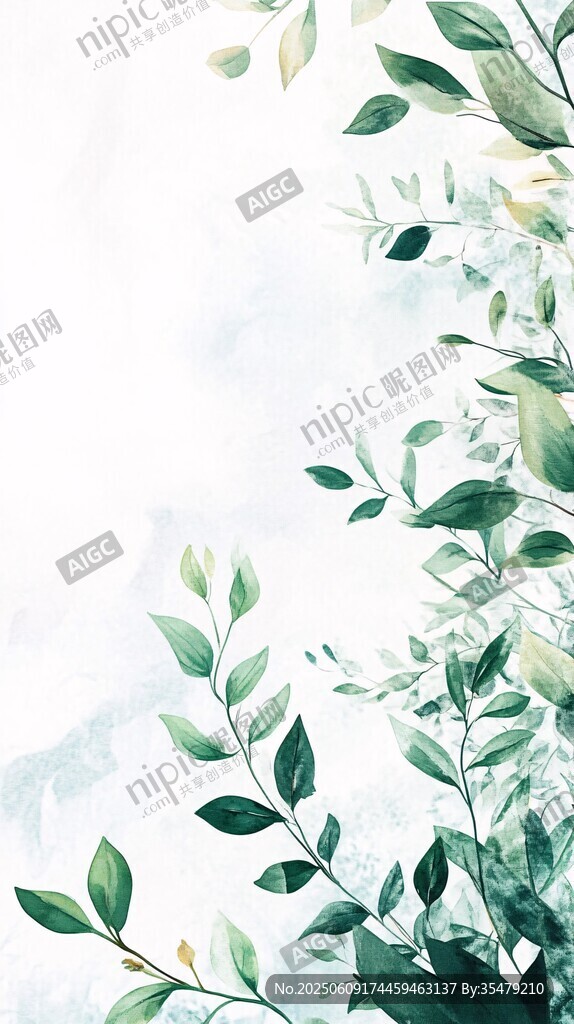 清新綠葉水彩風(fēng)背景圖