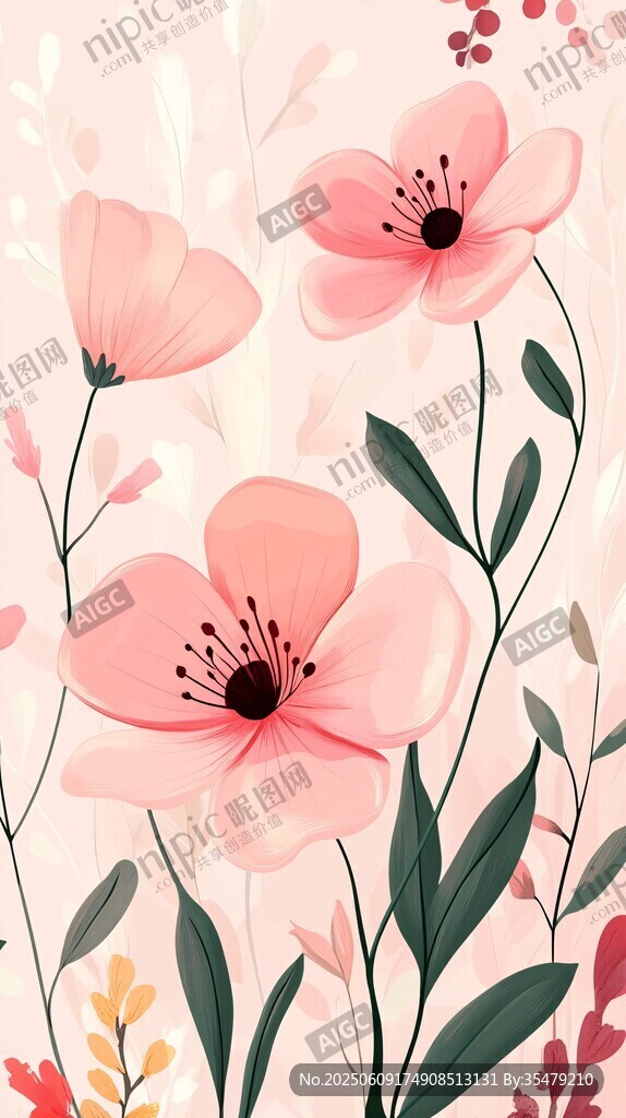 粉色花卉插畫 清新自然風(fēng)