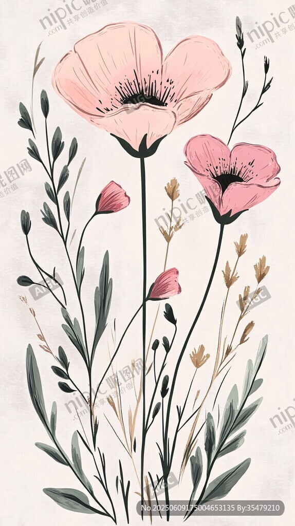 粉色花卉插畫 清新自然風(fēng)