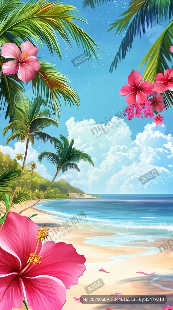 夢(mèng)幻熱帶海灘花卉美景