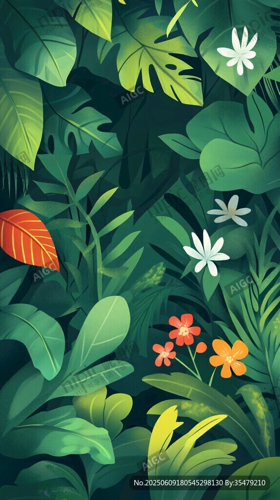 熱帶綠植花卉插畫背景