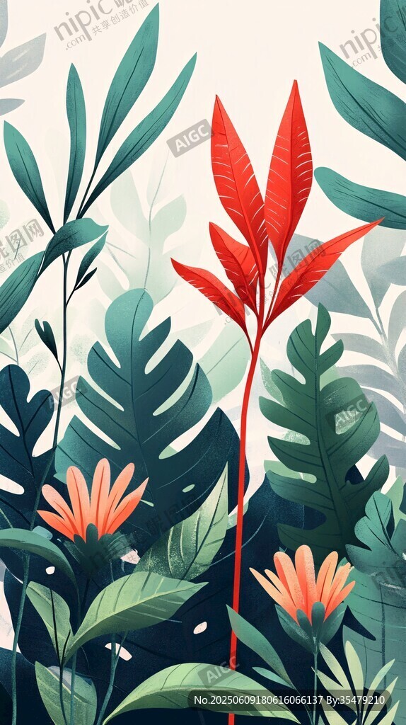 熱帶植物風光插畫