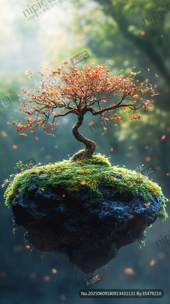 懸浮的奇幻盆景樹