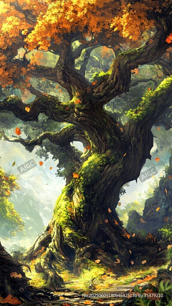奇幻秋日巨樹(shù)的靜謐之景