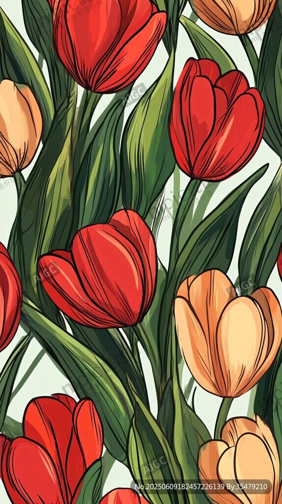 多彩郁金香花卉圖案插畫