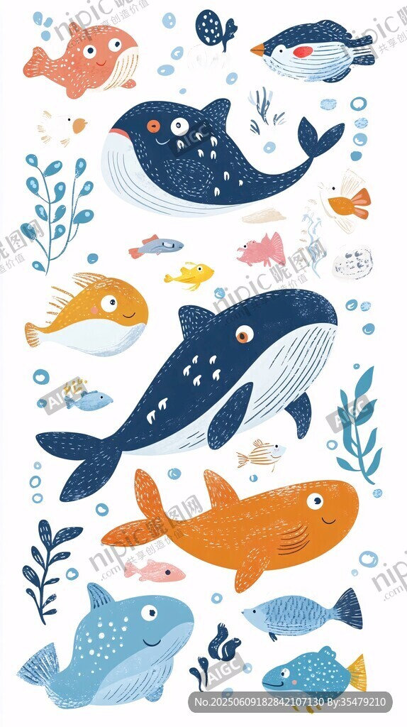 可愛海洋生物插畫集合
