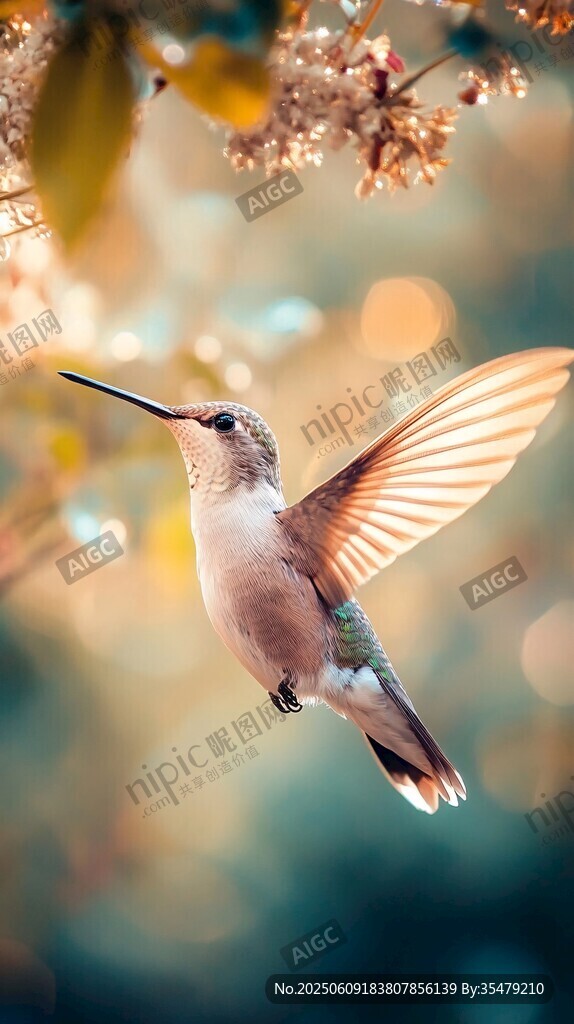 蜂鳥花間飛舞瞬間