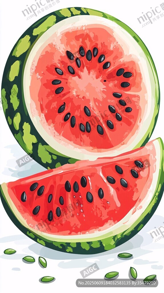 水彩風(fēng)西瓜切片插畫