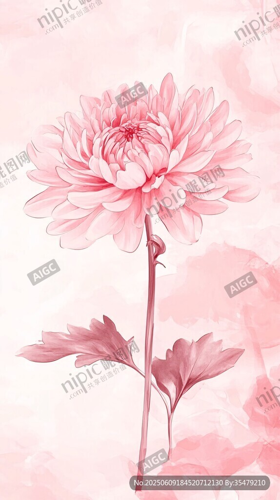 粉色菊花插畫 淡雅柔美