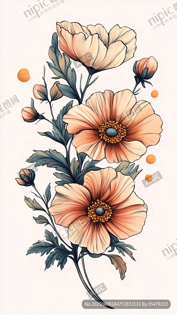 復(fù)古風(fēng)花卉插畫圖案設(shè)計(jì)