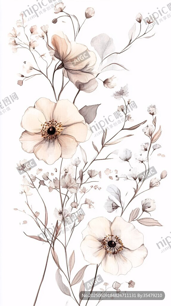 淡雅花卉插畫