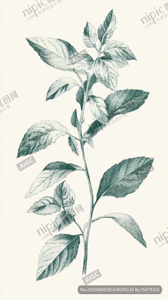 手繪羅勒植株圖