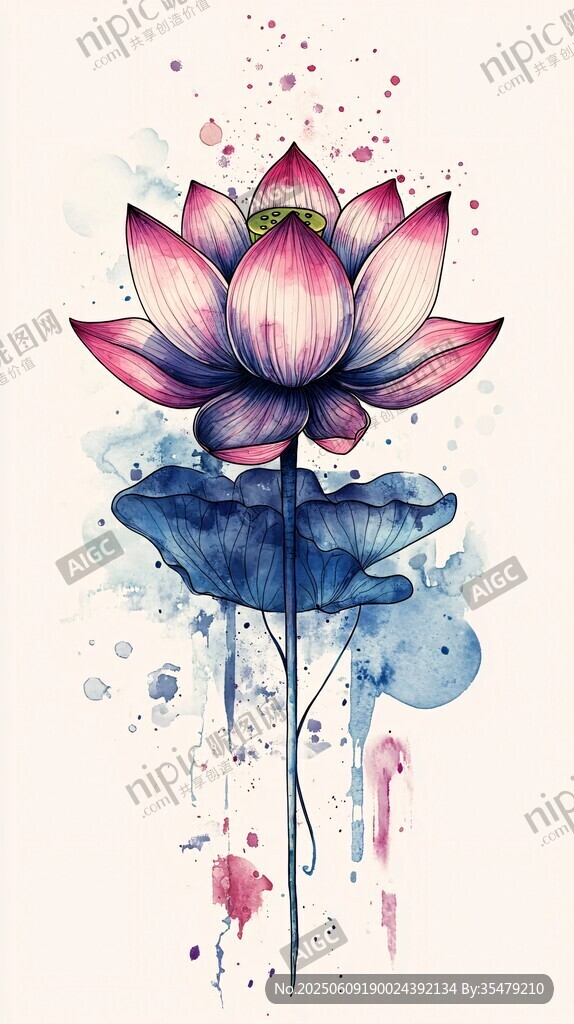 水墨風(fēng)綻放蓮花藝術(shù)插畫