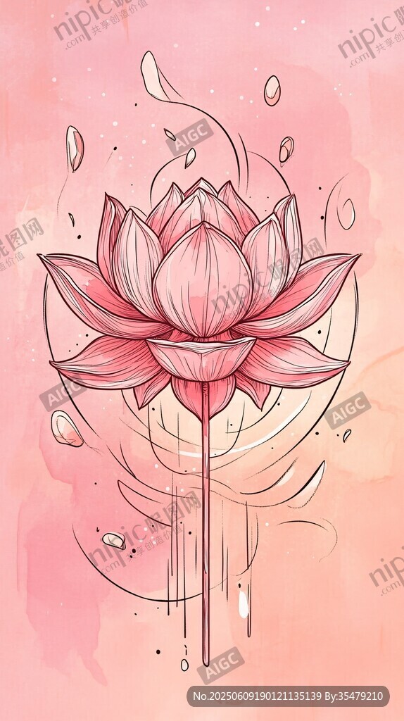 夢幻粉色蓮花插畫藝術