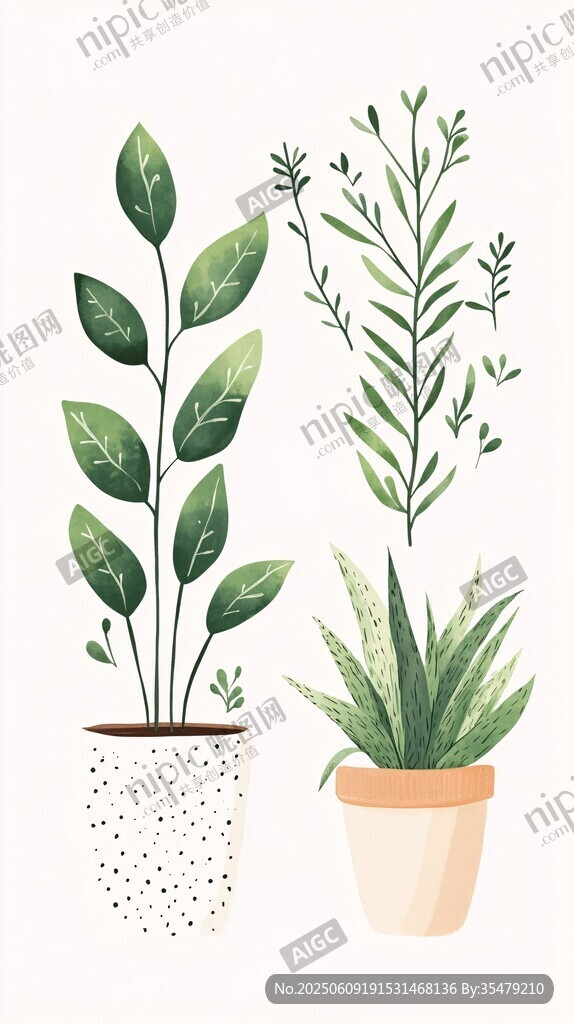 清新手繪盆栽植物插畫(huà)