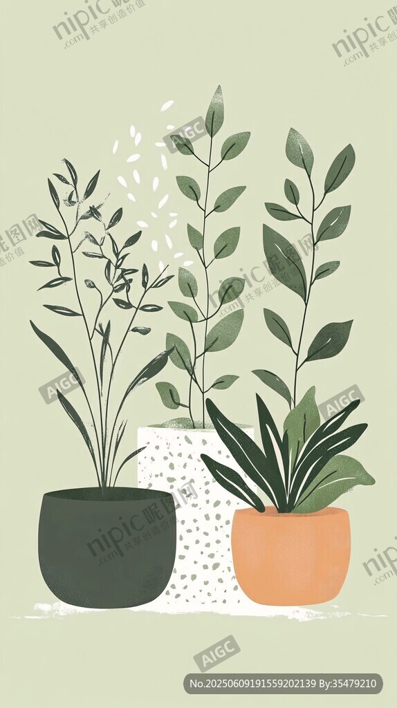 清新綠植盆栽插畫