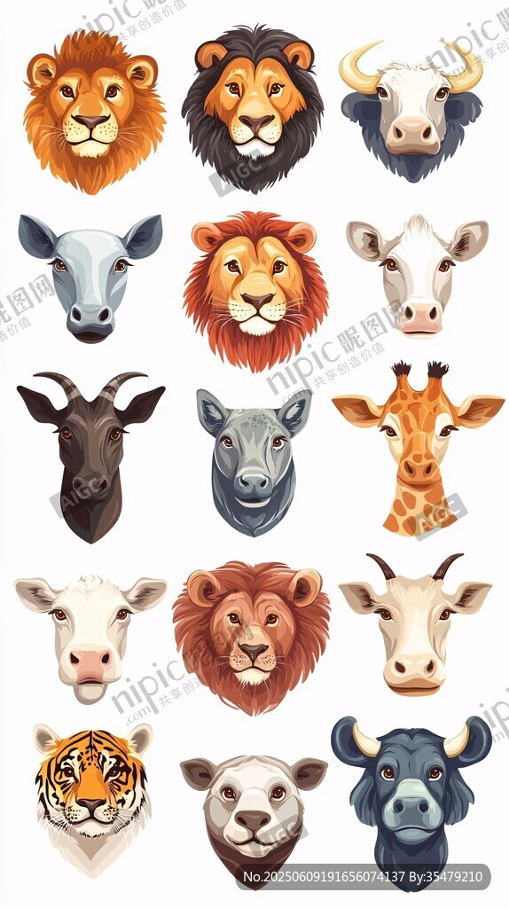 多樣動物頭像插畫集合