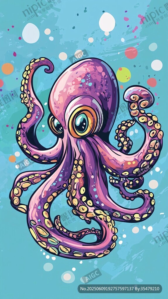 可愛紫色章魚插畫