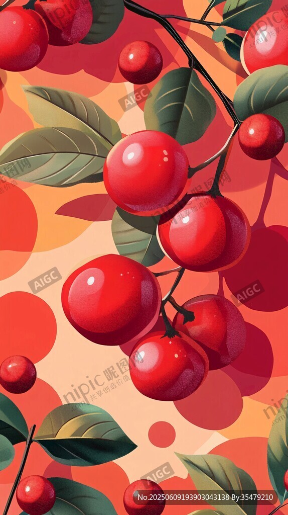 紅櫻桃枝葉插畫