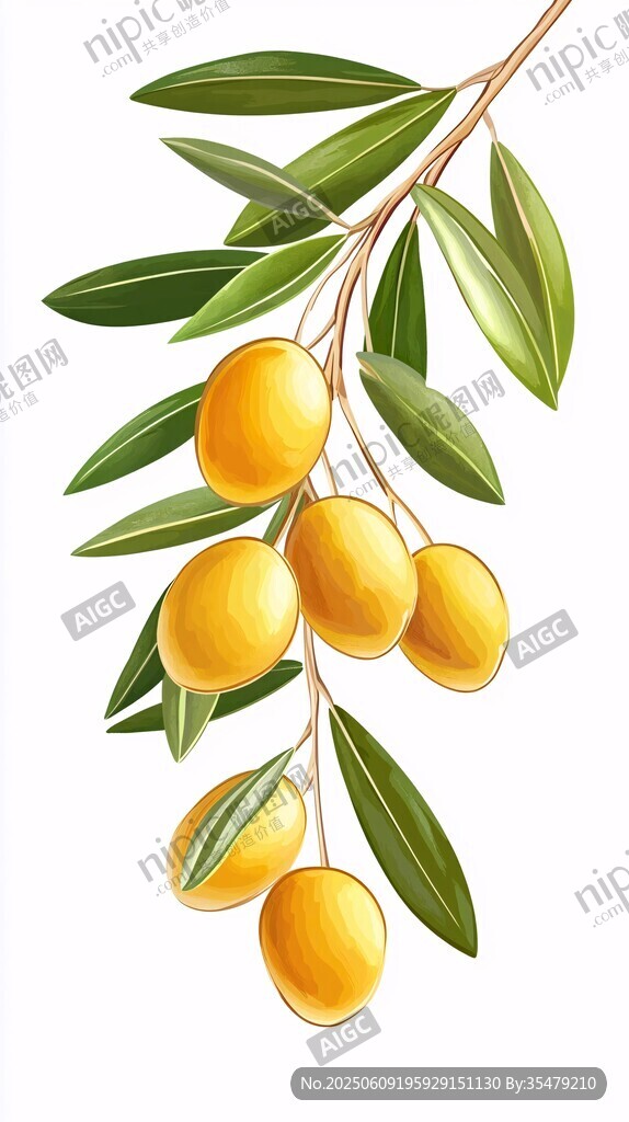 金黃橄欖枝 清新植物插畫