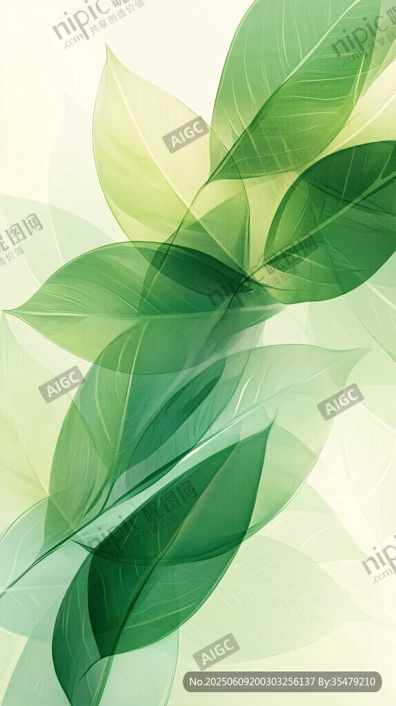 清新透明綠葉夢幻背景圖