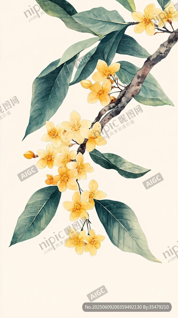 水彩繪桂花枝優(yōu)雅景致