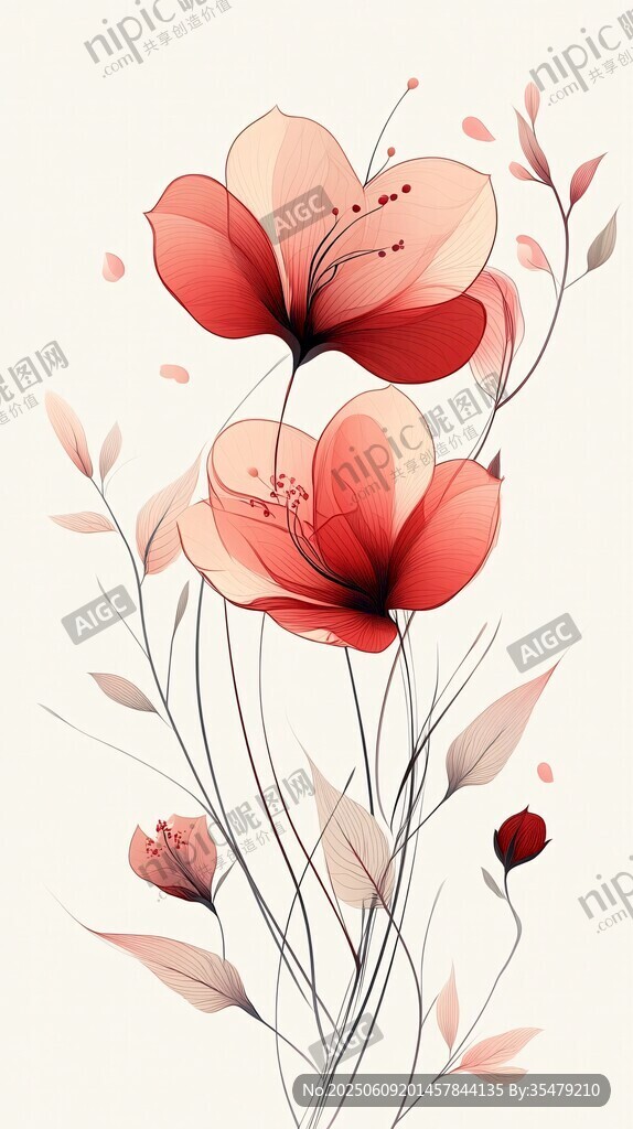 夢幻粉色花卉插畫