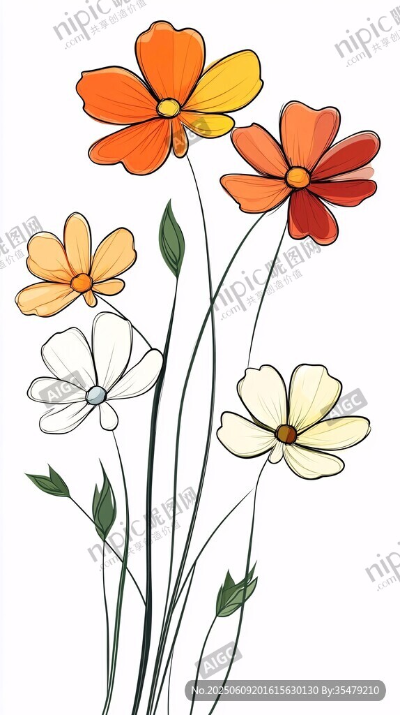 手繪多彩花卉插畫(huà)