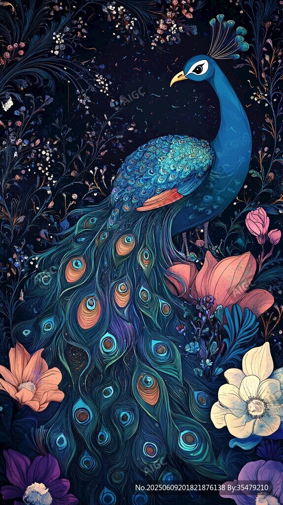 夢幻孔雀棲于繁花之中