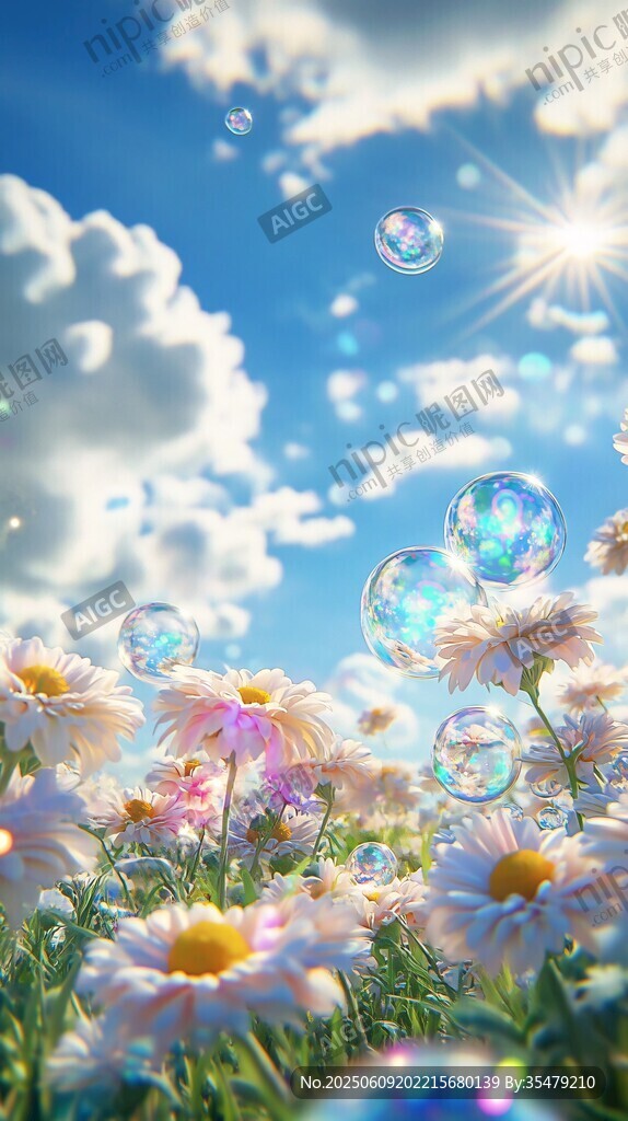 陽光下雛菊與夢幻泡泡