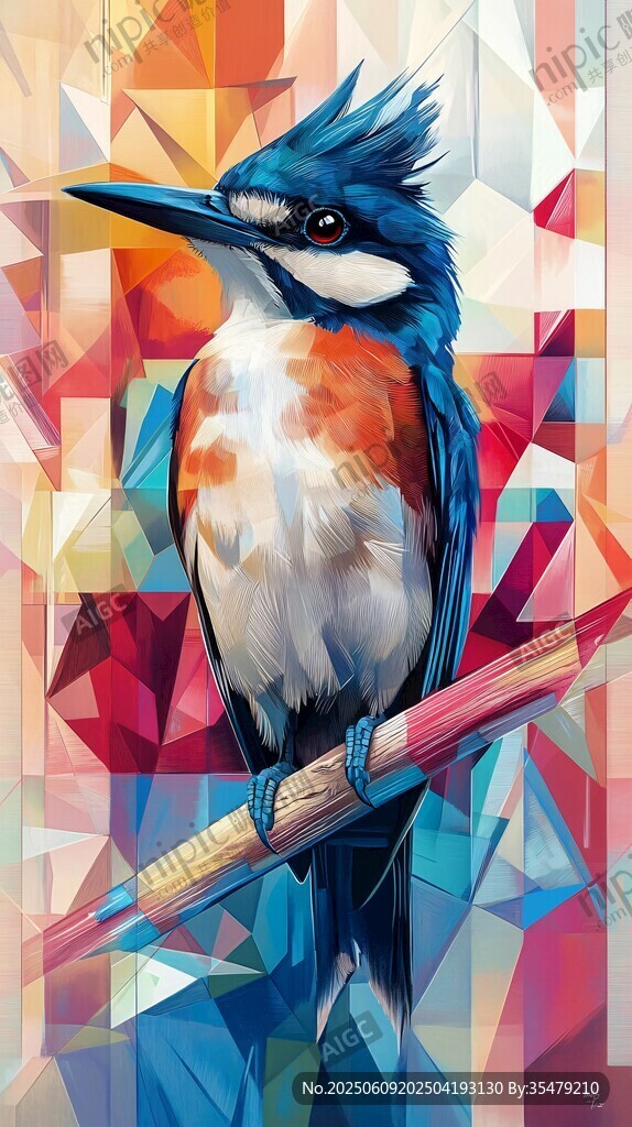 幾何風(fēng)翠鳥插畫