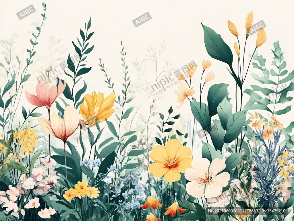 春日花卉浪漫植物插畫