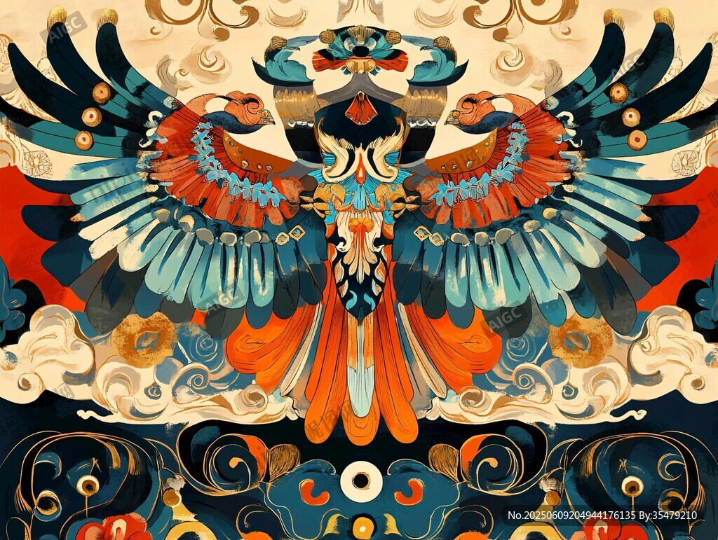 中式瑞鳥圖騰精美插畫