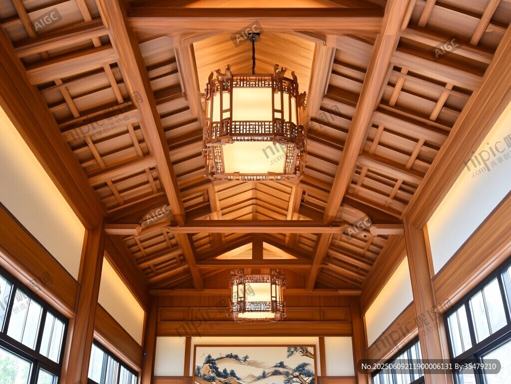 中式木質廳堂古韻吊燈