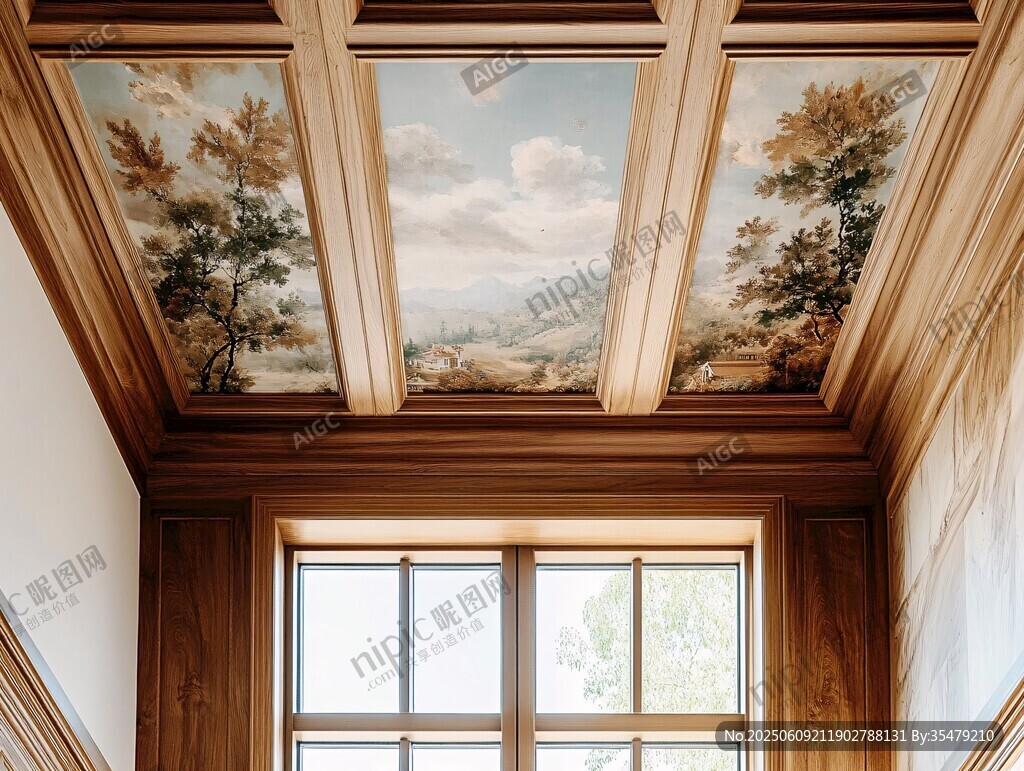 復古風天花板壁畫與窗景