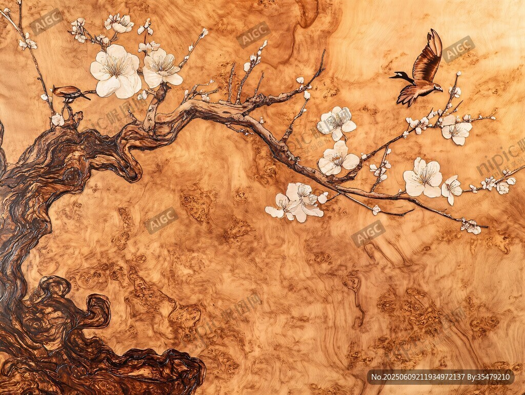 梅枝棲鳥中式古典圖景